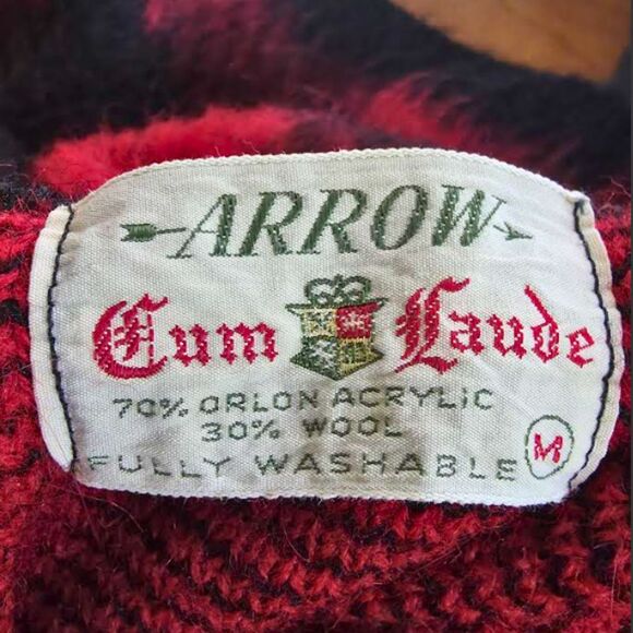 VTG Arrow Cum Laude Sweater | Man/Woman Sz M | Red Black Plaid | Wool | 50s 60s - Picture 5 of 5